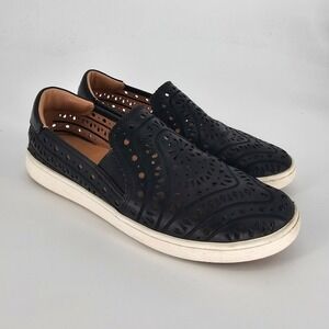UGG Tribal Perforated Leather Slip On Sneakers 9 Black Boat Shoes Boho F27017L